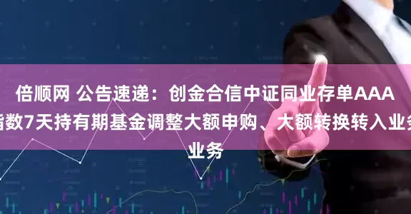 倍顺网 公告速递：创金合信中证同业存单AAA指数7天持有期基金调整大额申购、大额转换转入业务